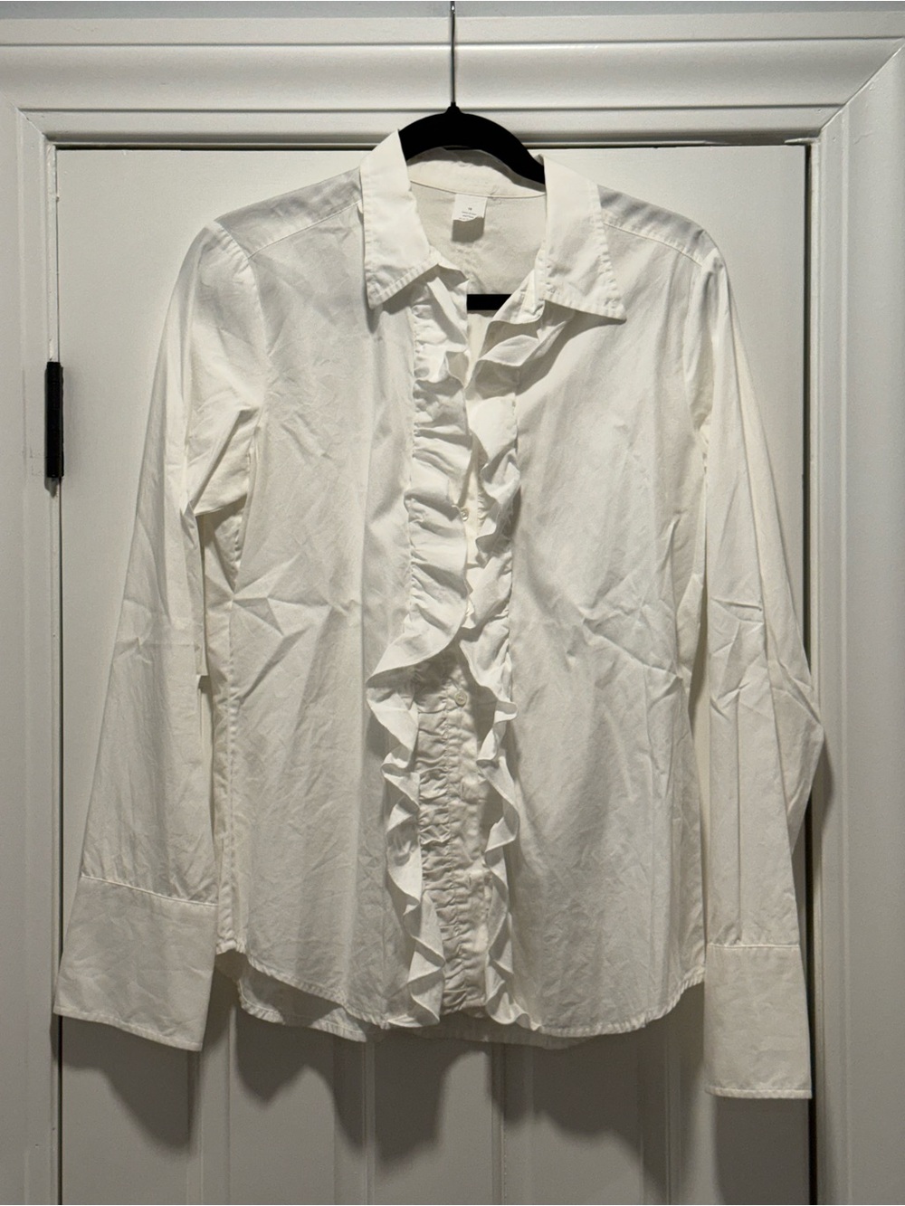 J. Crew White Ruffle Button Down - Size 10 - NWOT
